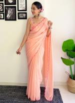 Georgette Peach Casual Wear Embroidery Work Saree